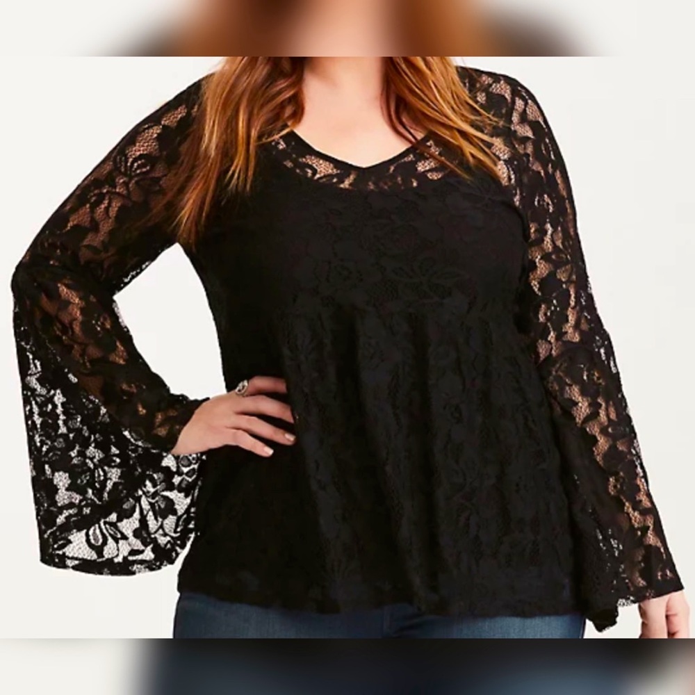 torrid lace bell sleeve long sleeve top